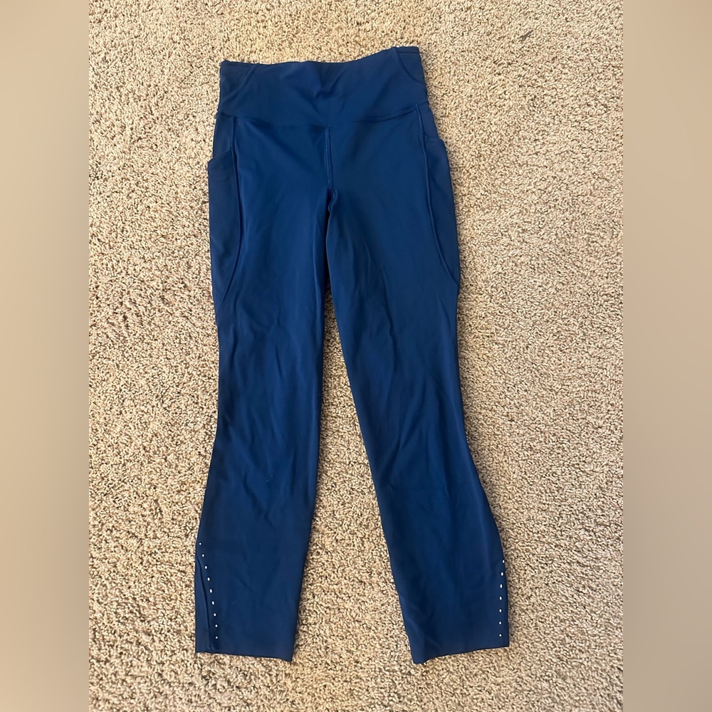 Lululemon Fast and Free High Rise Crop w/ Pockets, Navy, 4